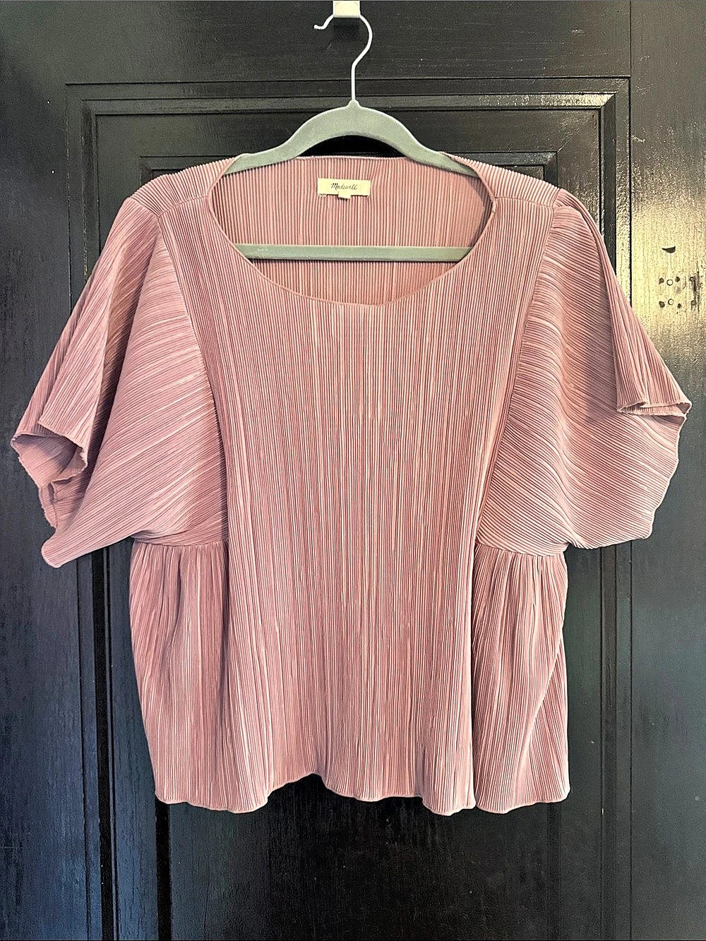 Madewell Texture & Thread Micropleat Top Pleated Short Sleeve Blouse in Pink